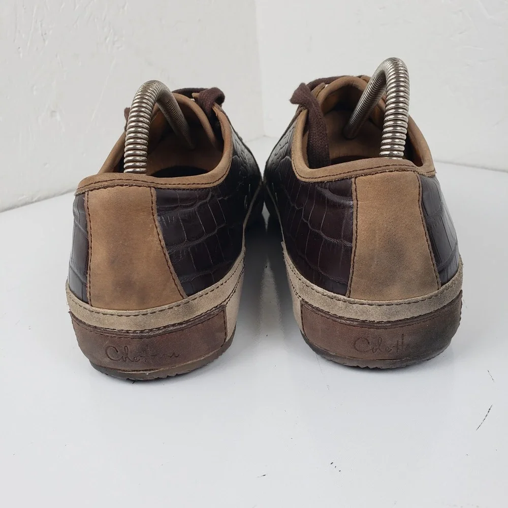 Cole Haan Men's 9 Brown Croc Embossed Leather‎ Suede Low Top Sneakers Shoes